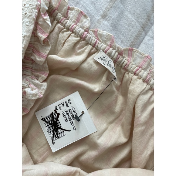 LoveShackFancy off shoulder pink stripe crop top L - Picture 2 of 8